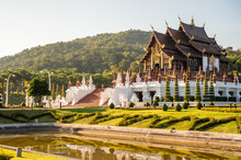 View Of Ho Kham Royal Pavilion An Iconic Symbol Of Royal Park Rajapruek In Chiang Mai Province Of Thailand.