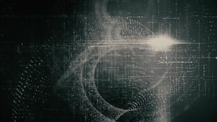 Leinwandbilder - Futuristic abstract de-focus Metaverse data matrix, meta, telemetry and encrypt numbers display with particles simulation in cyber space environment for HUD loop background