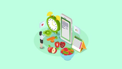 Young fat woman using diet app on the cellphone