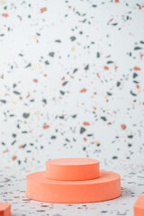 Aufkleber - peach geometric pedestal on terrazzo background with summer sunlight