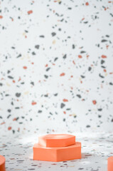 Aufkleber - peach geometric pedestal on terrazzo background with summer sunlight