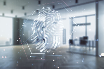 Aufkleber - Multi exposure of virtual creative fingerprint hologram on modern corporate office background, personal biometric data concept