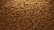 © RocknRoller Studios - Natural, Fish Scale Wall background with tiles. Timber, tile Wallpaper with 3D, Wood blocks. 3D Render
