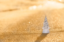 Timber Wooden Christmas Tree On A Sand On The Tropical Beach Near Ocean, Summer Christmas And Winter Holyday Concept