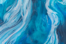  Epoxy Resin Art. Texture Of Blue And White Paint. Fluid Art, Kintsugi. Close Up
