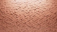 Triangular, Futuristic Wall Background With Tiles. Polished, Tile Wallpaper With Peach, 3D Blocks. 3D Render