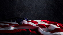 USA Flag Banner For Independence Day On Black Slate. Authentic Holiday Background With Copy-Space.