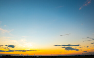 Wall Mural - colorful sunset and sunrise with clouds. blue and orange color of nature. many white clouds in the b