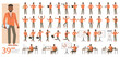 Big Set of office men wear orange suit character vector design. Presentation in various action. People working in office planning, thinking and economic analysis.