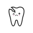 Broken tooth with emotional face, cute vector icon illustration