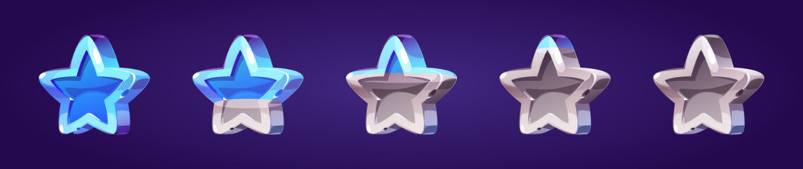 Poster - game icon of rating star colored in blue and silver. vector sprite sheet with button changes color. 