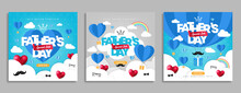 Fathers Day Sale Social Media Banner Post Template. Fathers Day Celebration Flyer Or Invitation Poster Cover With Love Or Heart Balloon, Gift Box, Cloud And Rainbow. Business Marketing Web Banner. 