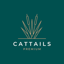 Cattail Grass Line Art Logo Vector Symbol Illustration Design
