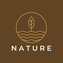 Wall Mural - leaf of a tree logo line art icon template design