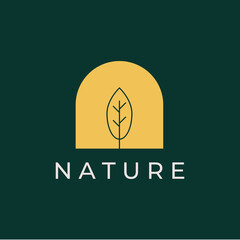 Wall Mural - leaf logo badge line art icon template design