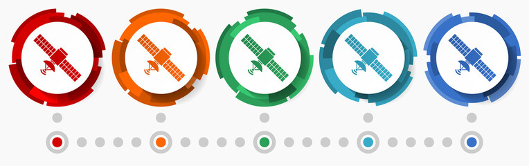 Leinwandbilder - Satellite, communication concept vector icon set, modern design abstract web buttons in 5 color options, infographic template for webdesign and mobile apps