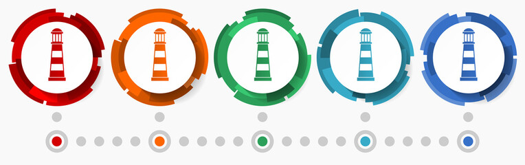 Aufkleber - Lighthouse, travel concept vector icon set,  modern design abstract web buttons in 5 color options, infographic template for webdesign and mobile apps