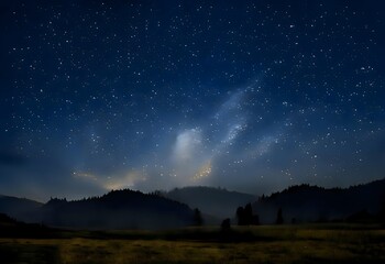 milky way and colorful light at mountains. night colorful landscape. starry sky with hills. beautifu