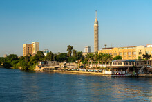 Egypt, Cairo,River Nile With Cairo Opera House And Cairo Tower In Background