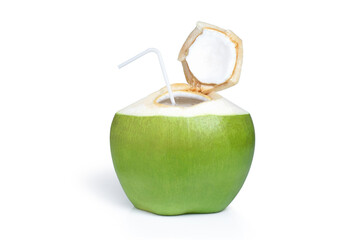 Sticker - Coconut water with straw on white isolated background 