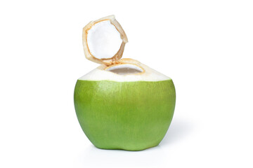 Wall Mural - Fresh young coconut isolated on white background. Opened coconut with juice. Clipping path.