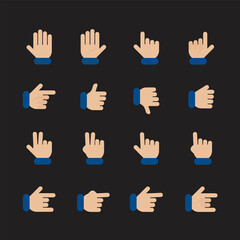 Hands collection  icon. Hand counting and hand gesture icon such as like, love, fist .  isolated background. illustration.vector