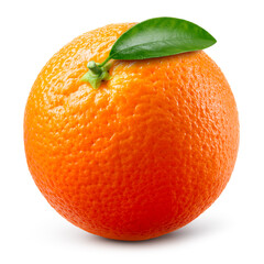 Wall Mural - Orange fruit isolated. Whole orang on white background. Orange with leaf. With clipping path. Full depth of field.