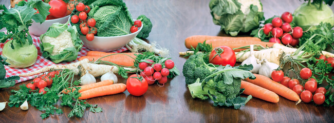 Wall Mural - Fresh organic vegetable on table, healthy food for your health