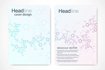 Wall Mural - Vector templates for brochure magazine leaflet flyer cover booklet annual report. Modern futuristic hexagonal pattern with particle, molecule structure for medical, technology, chemistry, science.