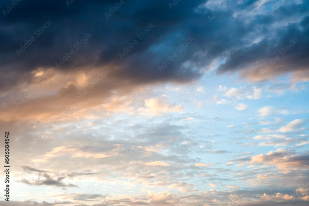 Blue sky with clouds at sunset Stock Photo | Adobe Stock