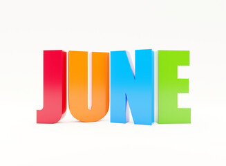 Wall Mural - june - calendar month - 3d colored letters on white background
