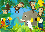 Fototapeta Dinusie - cartoon scene with jungle animals being together illustration