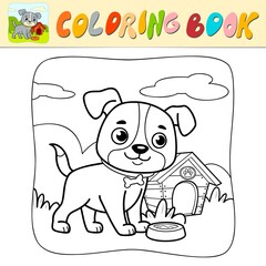 Wall Mural - Coloring book or Coloring page for kids. Dog black and white vector. Nature background