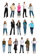 © master1305 - Collgae with portraits of young happy, multi ethnic people, men and women standing isolated over white background. Poster, flyer, banner.