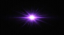 Shining Purple Star. Light Effect Bright Star, Christmas Star. Purple Glowing Light Explodes.