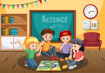 Wall Mural - children playing boardgame in classroom