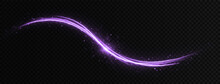 Purple Sparkle Waves With Light Effect Isolated On Transparent Background. Shimmering Magic Dust Particles. Glittering Bright Dust Trail.