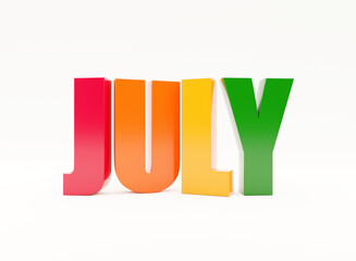 Wall Mural - july - calendar month - 3d colored letters on white background