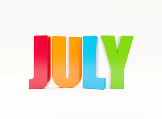 Wall Mural - july - calendar month - 3d colored letters on white background
