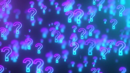 Poster - Glowing question marks. Computer generated 3d render