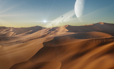 Wall Mural - planet and sand dunes in outer space