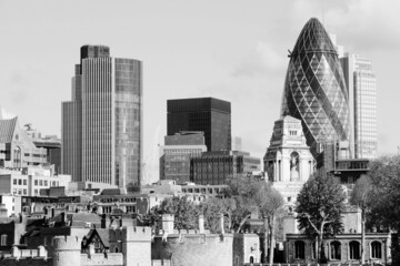 Wall Mural - London skyline - City of London. Black and white retro style London landmarks.