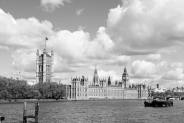 Sticker - London UK - City of Westminster. Palaces of Parliament. Black and white retro style London landmarks.