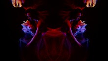 Underwater Princess And Dragon In Double Split Kaleidoscope Shot In Mysterious Darkness