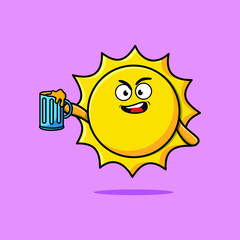 Wall Mural - Sun cartoon mascot character with beer glass and cute stylish design