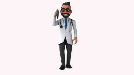 Wall Mural - Fun 3D cartoon animation of a fun indian doctor with alpha included