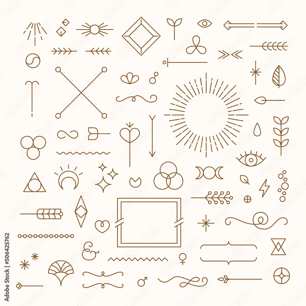 Set of linear thin line art deco retro vintage design elements ...