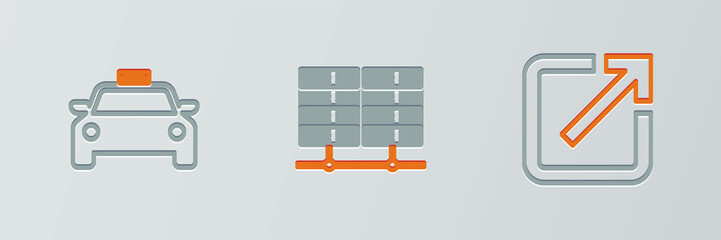 Poster - Set line Open in new window, Taxi car and Server, Data, Web Hosting icon. Vector
