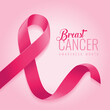 Breast cancer awareness ribbon background. October is the month of breast cancer awareness in the world. Pink ribbon. Vector illustration