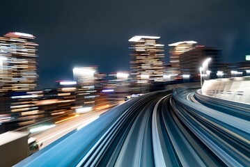 The Yurikamome subway in Tokyo at Night